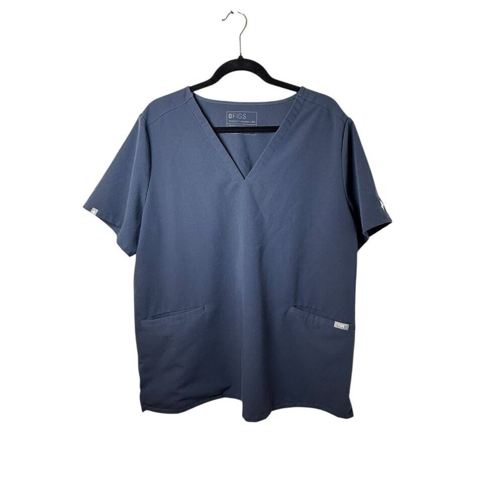 Figs Technical Collection Top Scrub V Neck Short Sleeve Blue Gray Womens Sz XXL